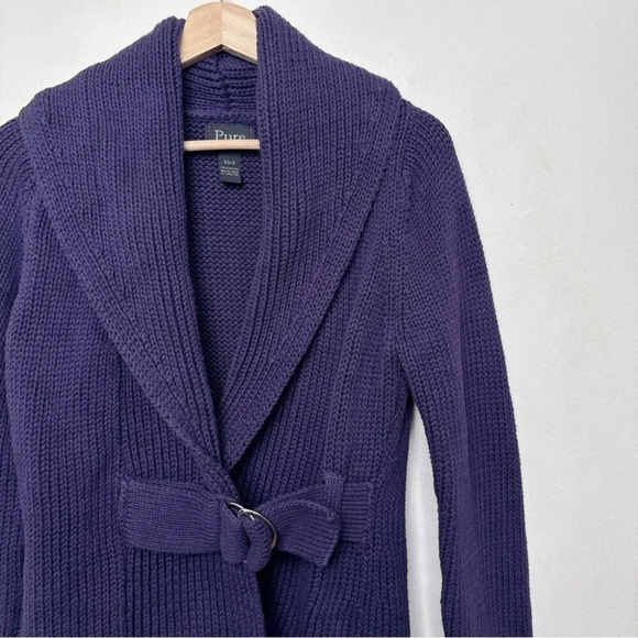 Pure Handknit womens Xsmall/Small Chunky Purple Belt Buckle Cardigan - Picture 6 of 14